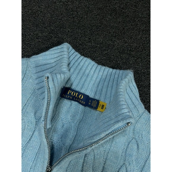 Polo Ralph Lauren Cable Knit Sweater Women's XL Teal Blue 1/4 Zip Pony Wool - Picture 3 of 7